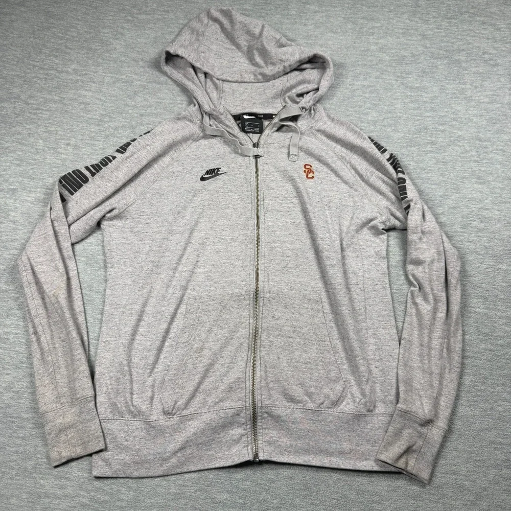 Nike Hoodie Women‎ L Gray USC Trojans Full Zip USC Logo Sleeve Fleece Jacke